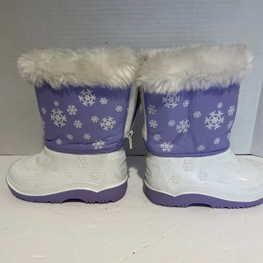 Outbrook Kids Snow Boots Child's Size 8 Faux Fur Lining Waterproof Purple White